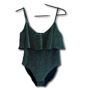Zara Green Knit Sparkle Ruffle Tank Top Bodysuit Woman’s Small